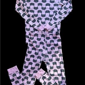 Hanna Andersson Girls 10,  Cat Print Pajamas - Pink and Black